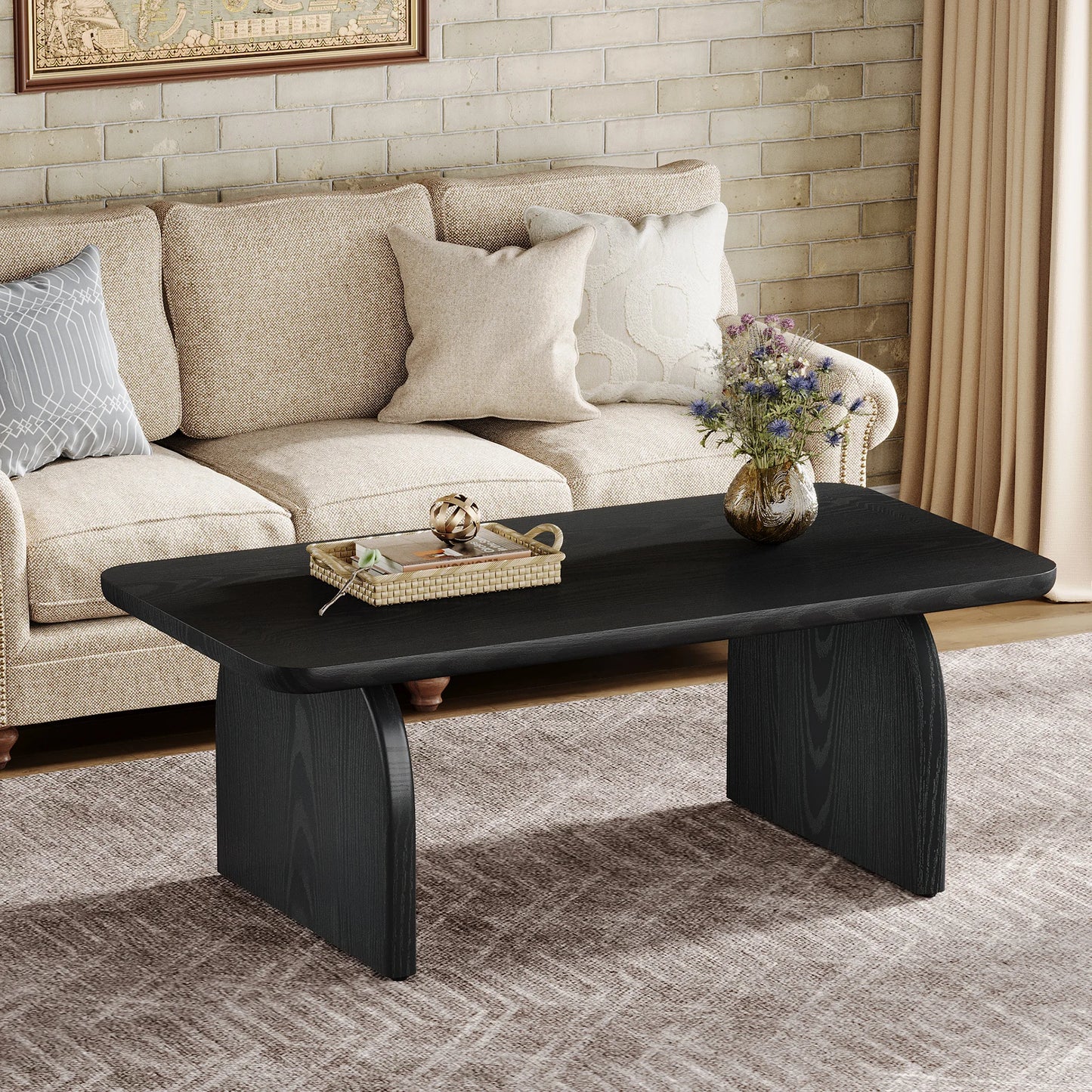 Tribesigns Farmhouse Rectangular Coffee Table Engineered Wood With Sturdy Base