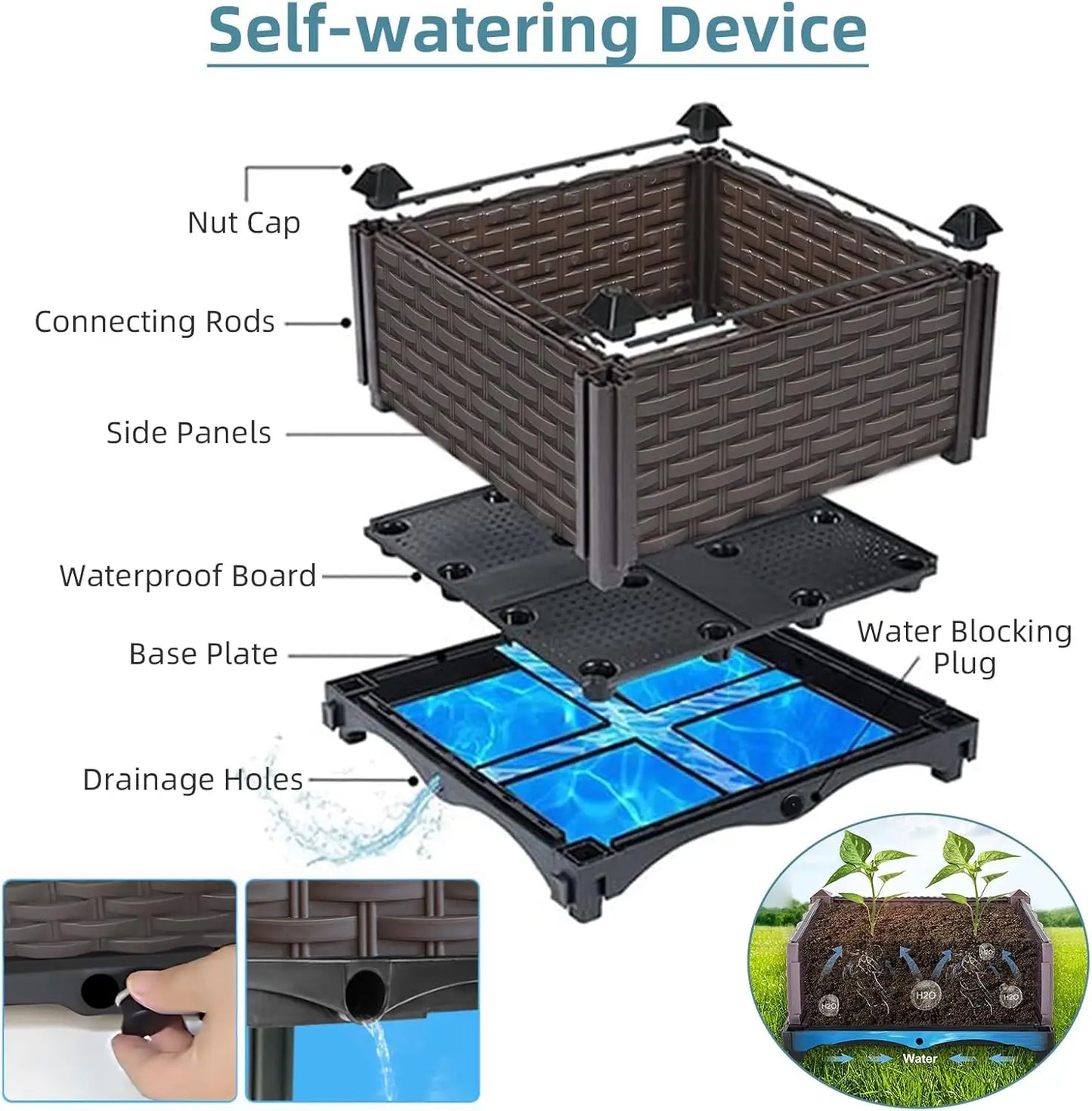 Self Watering Raised Garden Planter Box For Outdoor Use