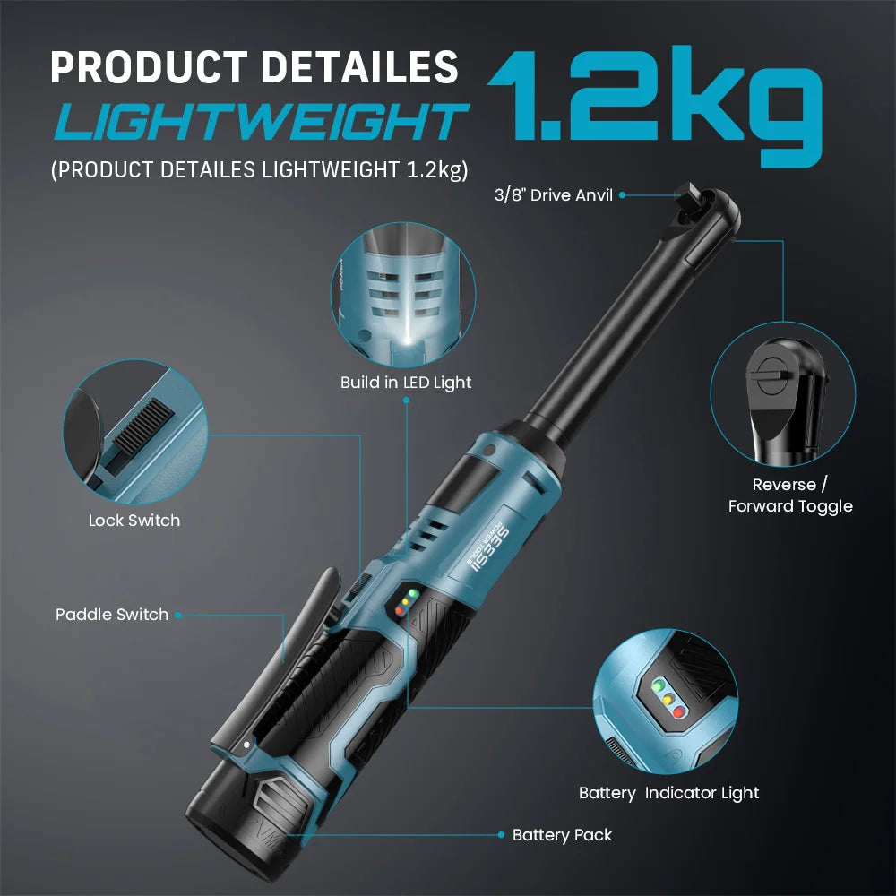 Seesii 12V Rechargeable Cordless Ratchet Wrench Car Repair Tool