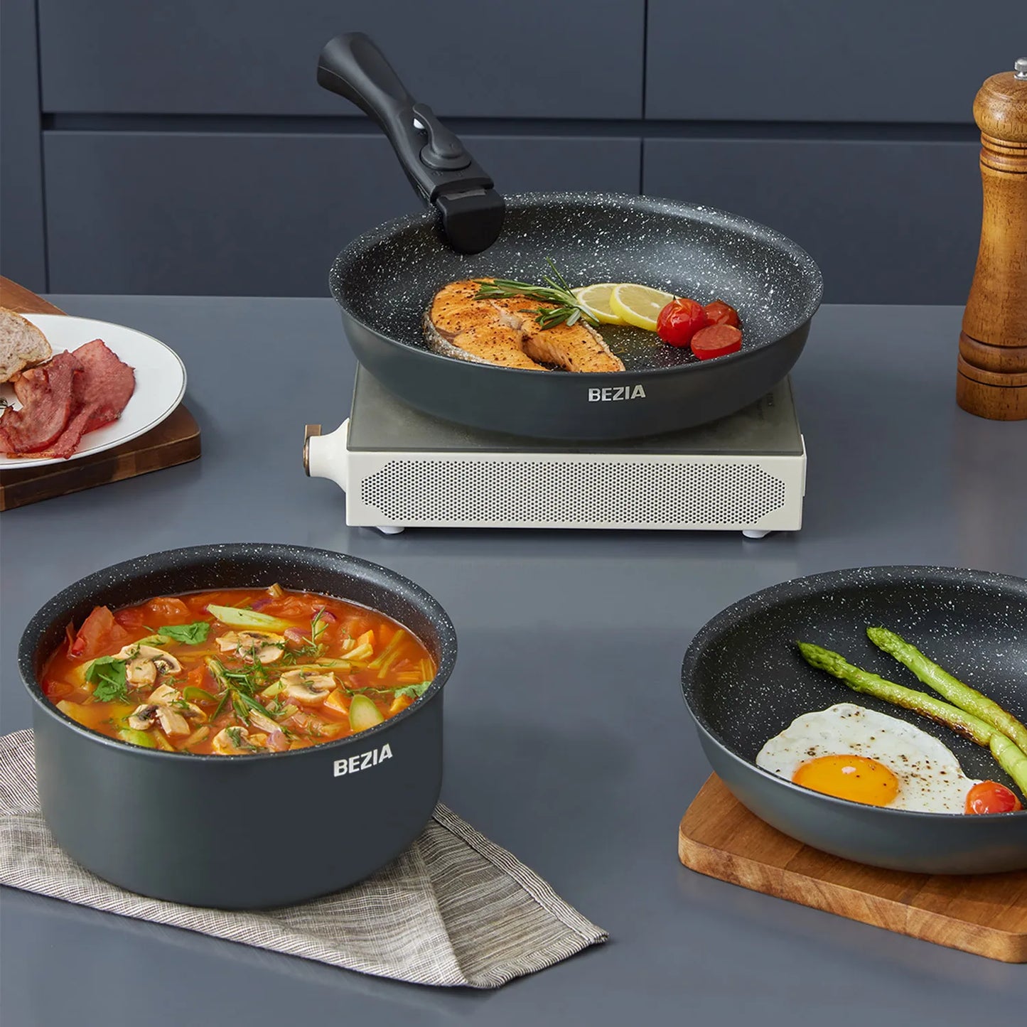 Nonstick Induction Cookware Set With Removable Handles And Stackable Design