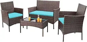 4 Piece Outdoor Patio Furniture Set Rattan Chair Wicker