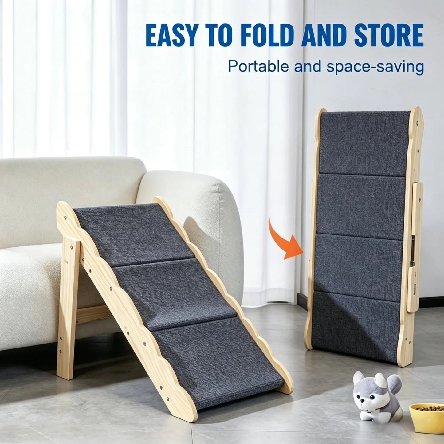 HiMISS 2 In 1 Collapsible Wooden Dog Stairs Ramp AntiSlip