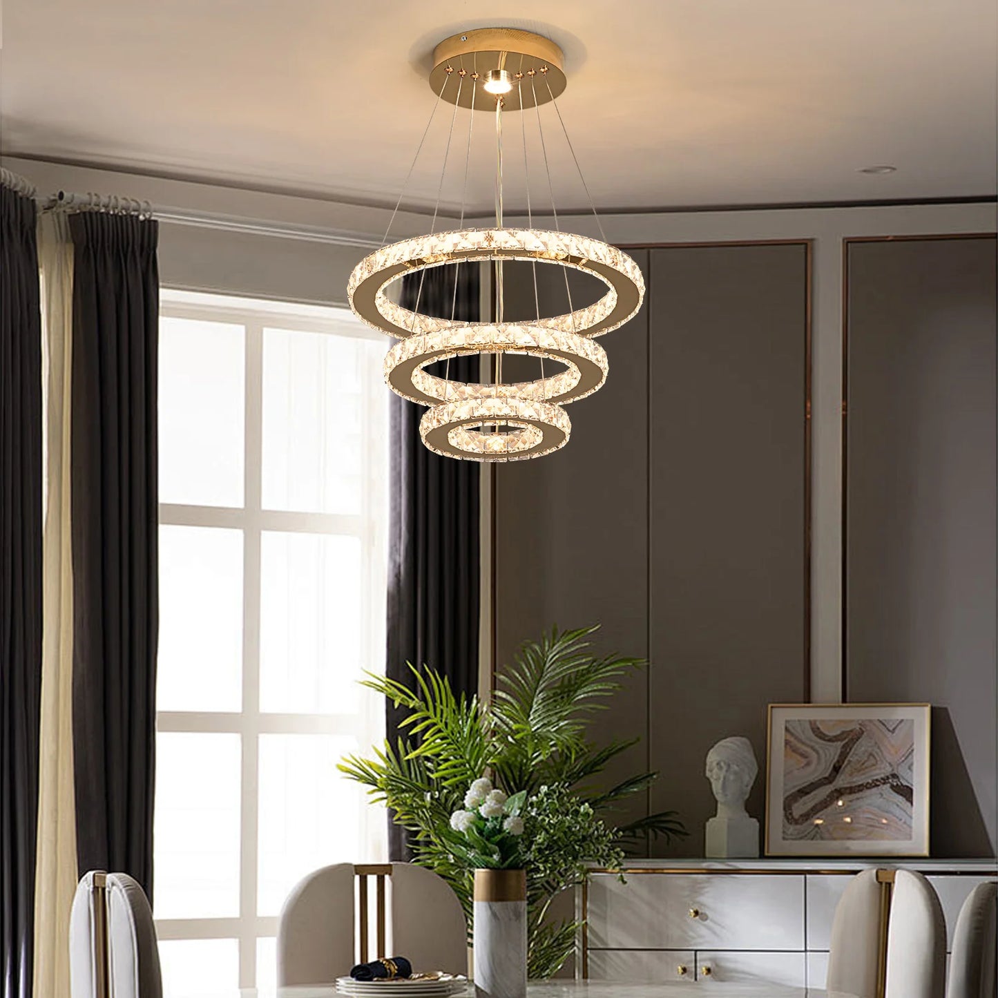 VETRULUS Crystal Chandelier LED Pendant Light For Hall Living Room