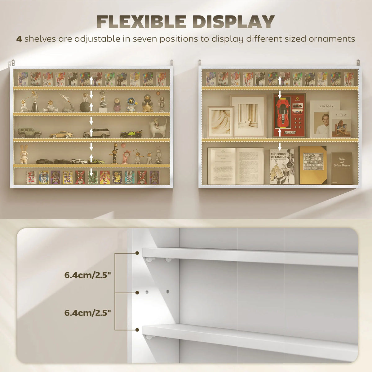 HOMCOM Wall Mounted Glass Display Cabinet With Adjustable Shelves