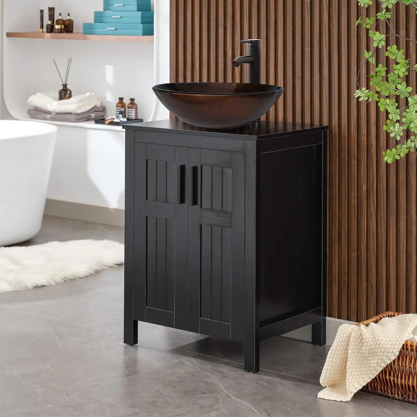 XIAOLANG Modern Grooved Vanity Cabinet With Vessel Sink