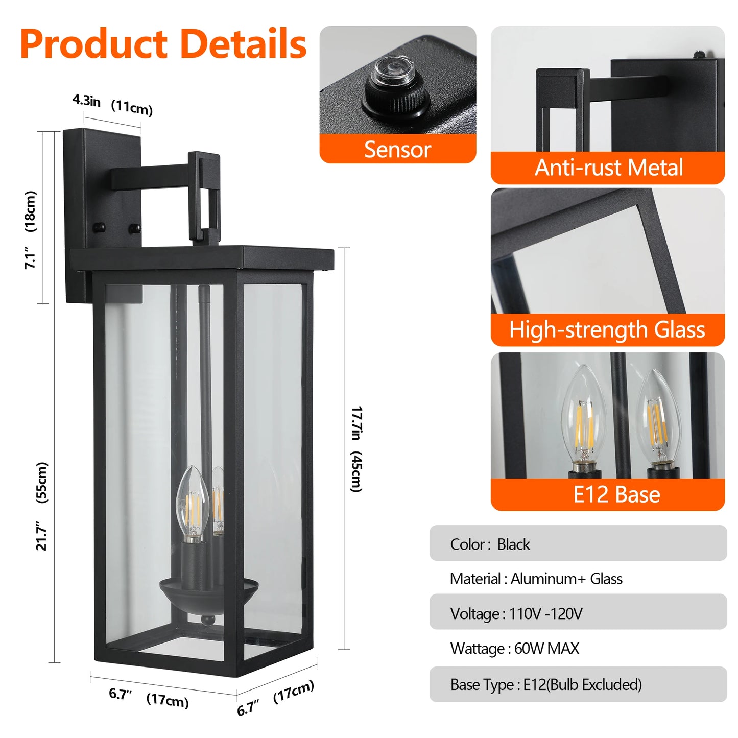 ARLGSITE Outdoor Wall Lantern Dusk To Dawn Sensor Exterior Light
