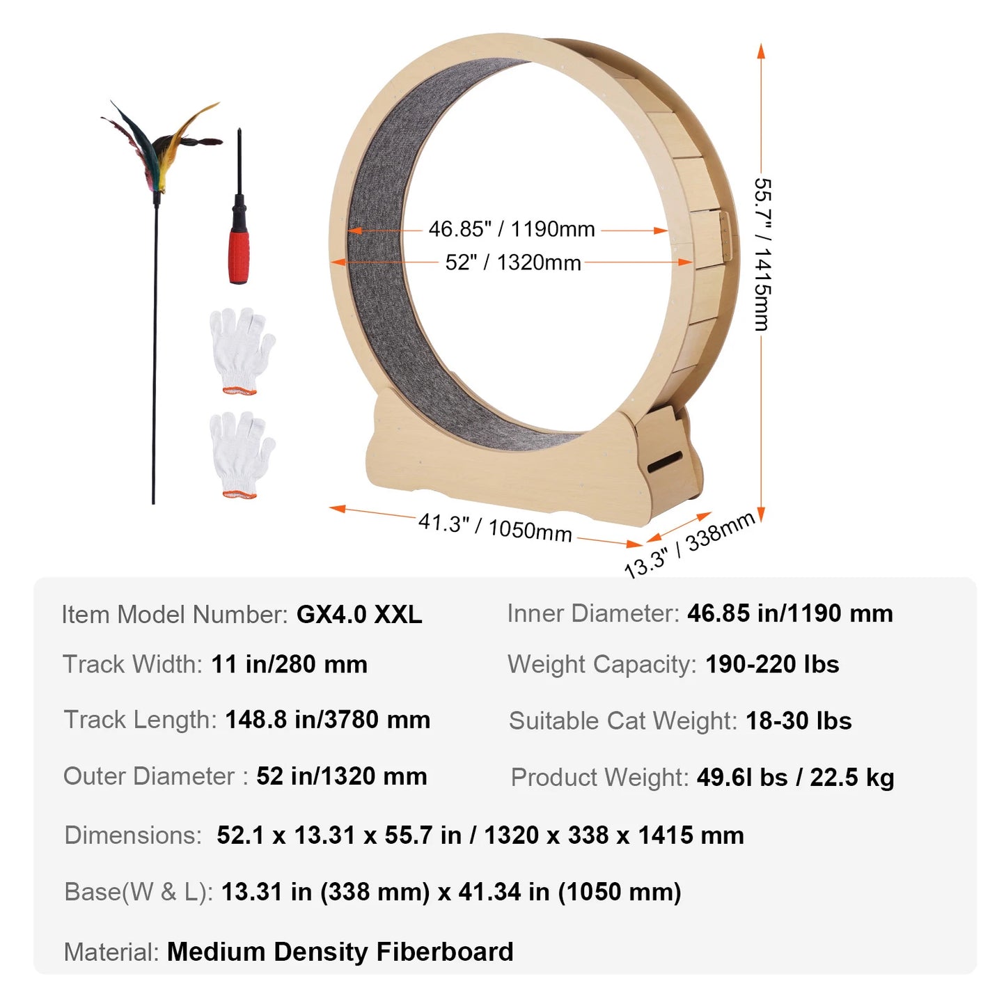 Wooden Cat Exercise Wheel for Indoor Running with Detachable Carpet