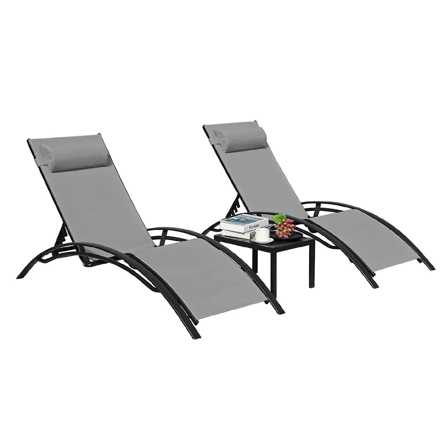 Homfa Aluminum Outdoor Lounge Chair With 5 Adjustable Positions Table