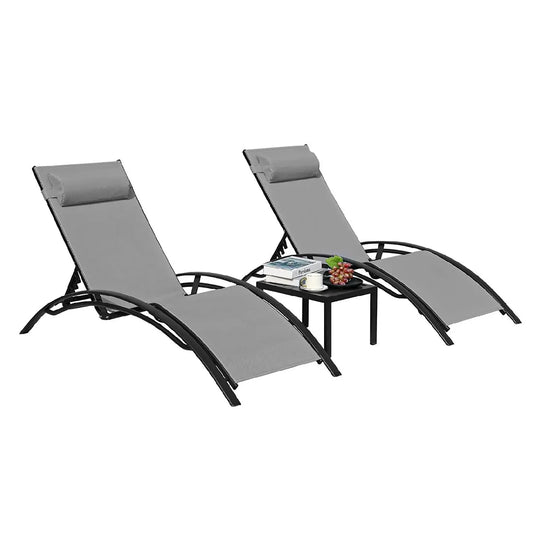 Homfa Aluminum Outdoor Lounge Chair With 5 Adjustable Positions Table