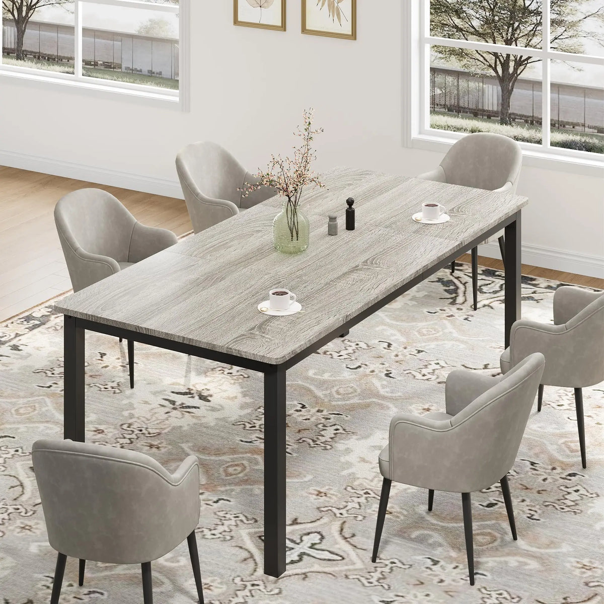 EliteZ Farmhouse Wooden Dining Table With Sturdy Metal Frame