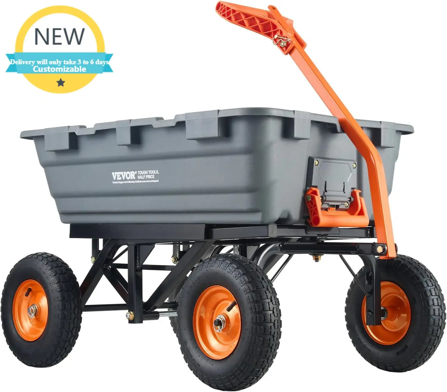 Poly Garden Dump Cart Wheelbarrow Wagon 1500Lb AllTerrain 13In Wheels