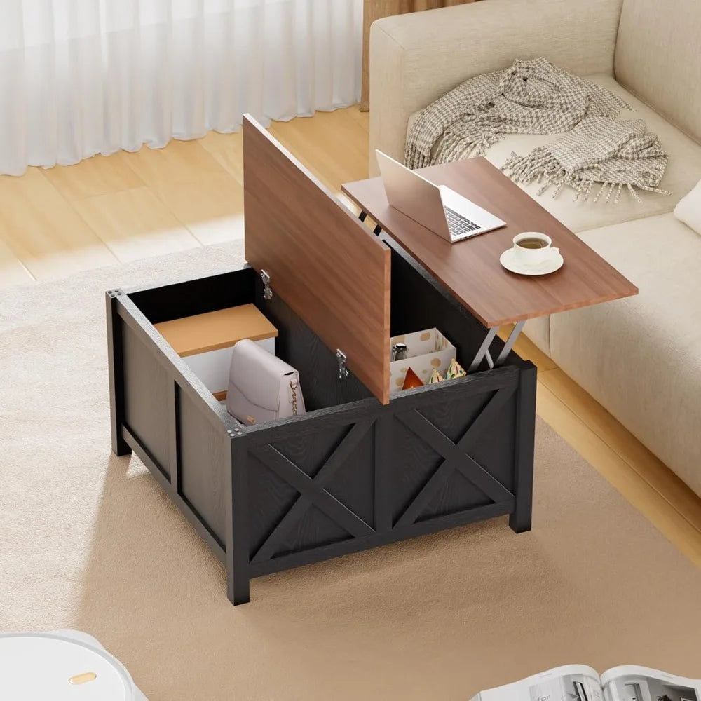 Farmhouse Lift Top Coffee Table With Storage For Living Room