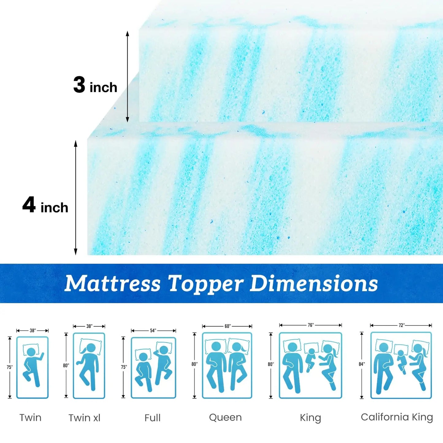 JHK Gel Memory Foam Mattress Topper Cooling Soft And Breathable