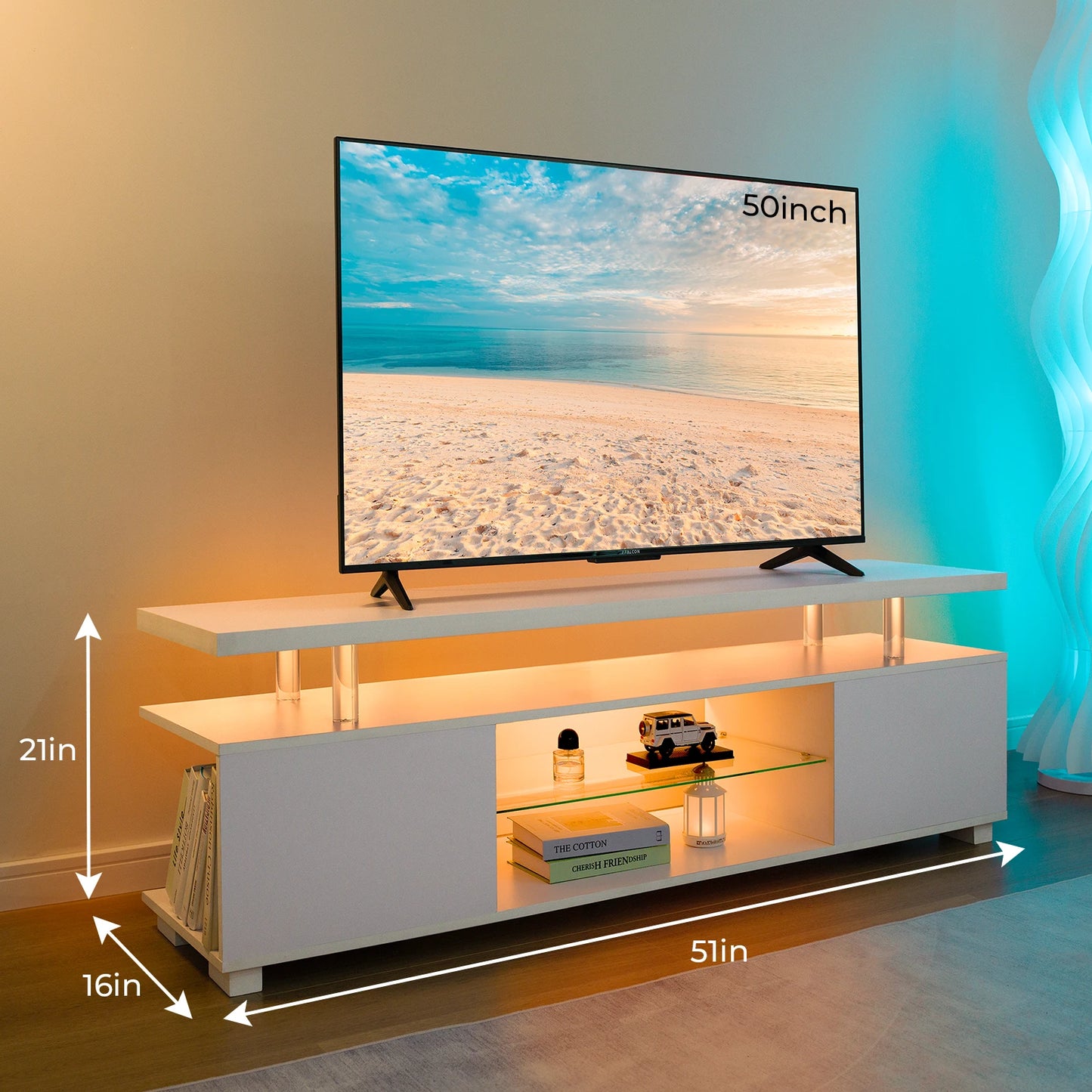 Cubehom Modern LED TV Stand With Storage Entertainment Console