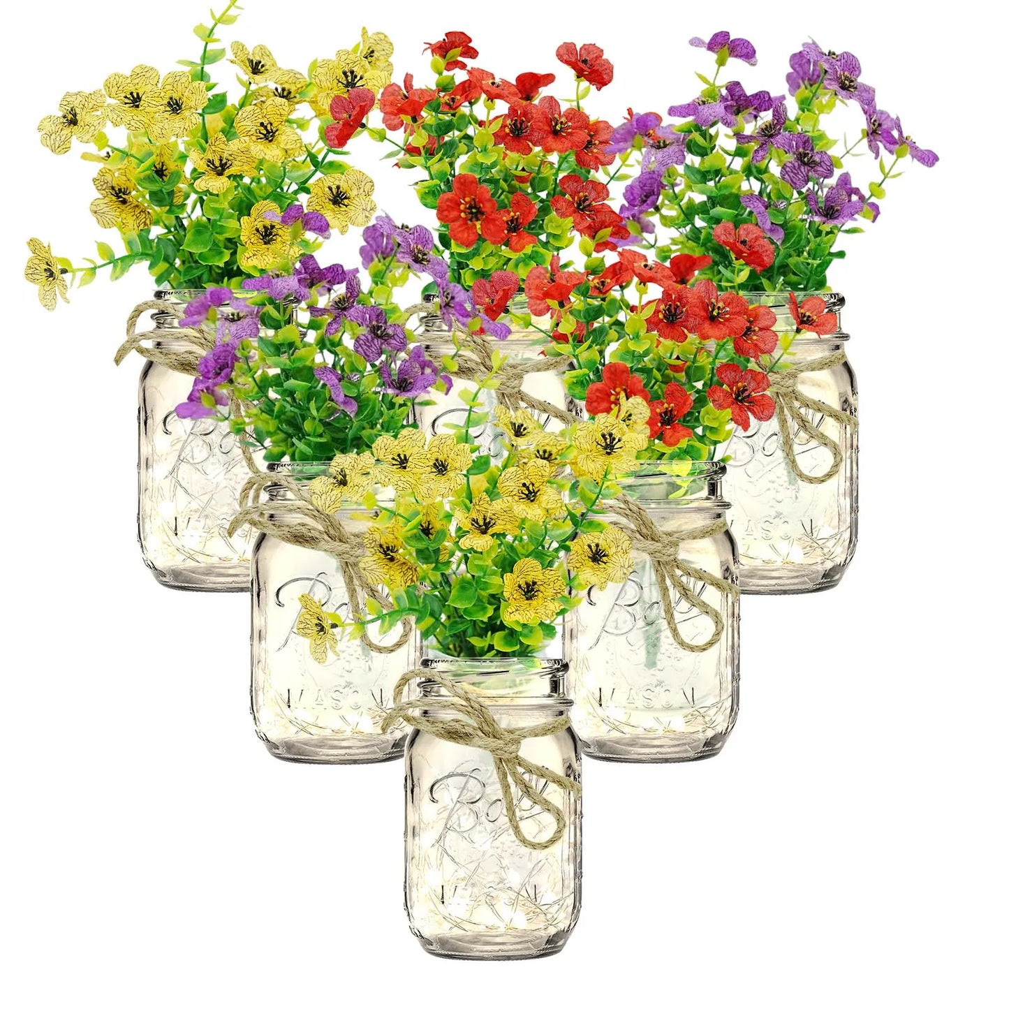 HiMISS 6 Piece Mason Jar Centerpiece Kit With LED Lights