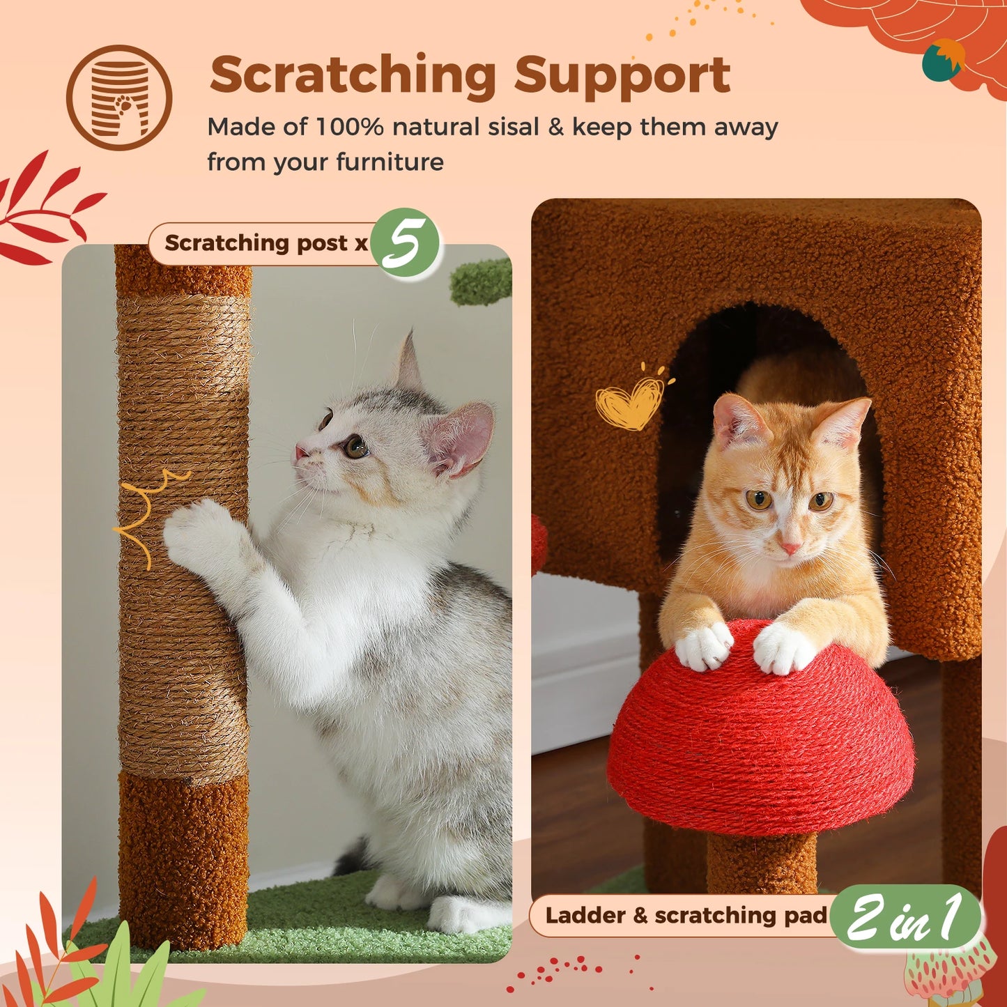 PETEPELA Cat Tree Floor To Ceiling Adjustable Height With Condo Hammock