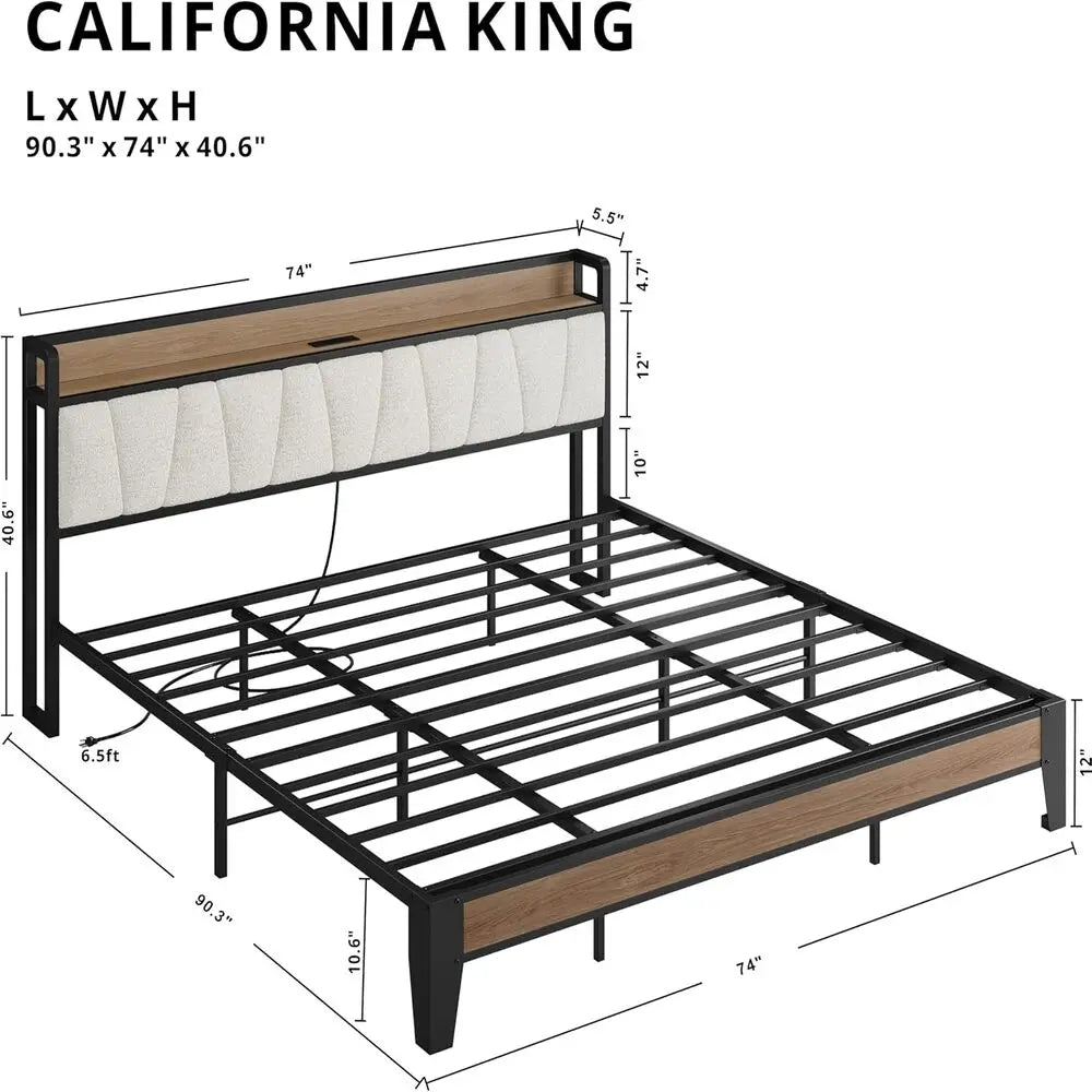 LIKIMIO Bed Frame With Storage Headboard And Charging Station