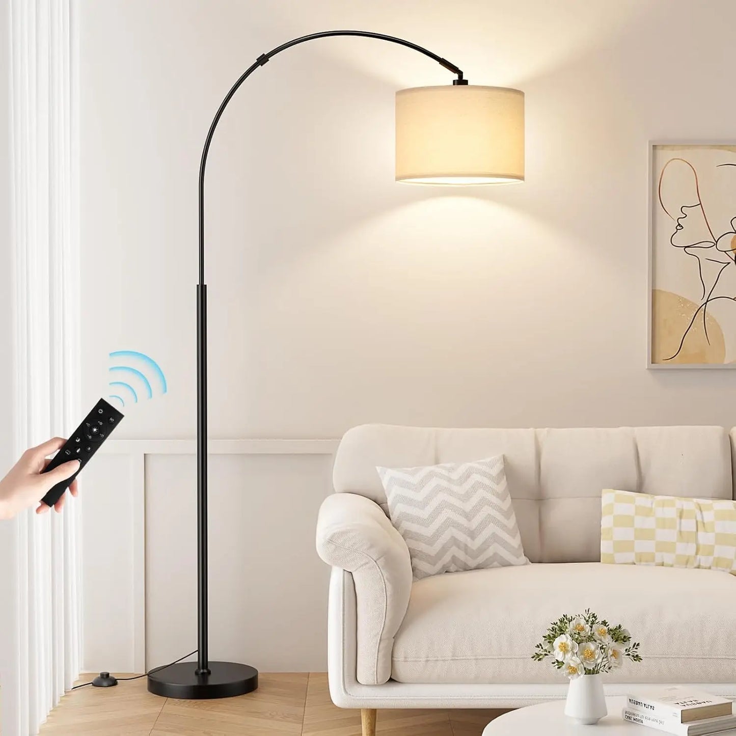Dimmable Arc Floor Lamp With Remote And Rotating Head
