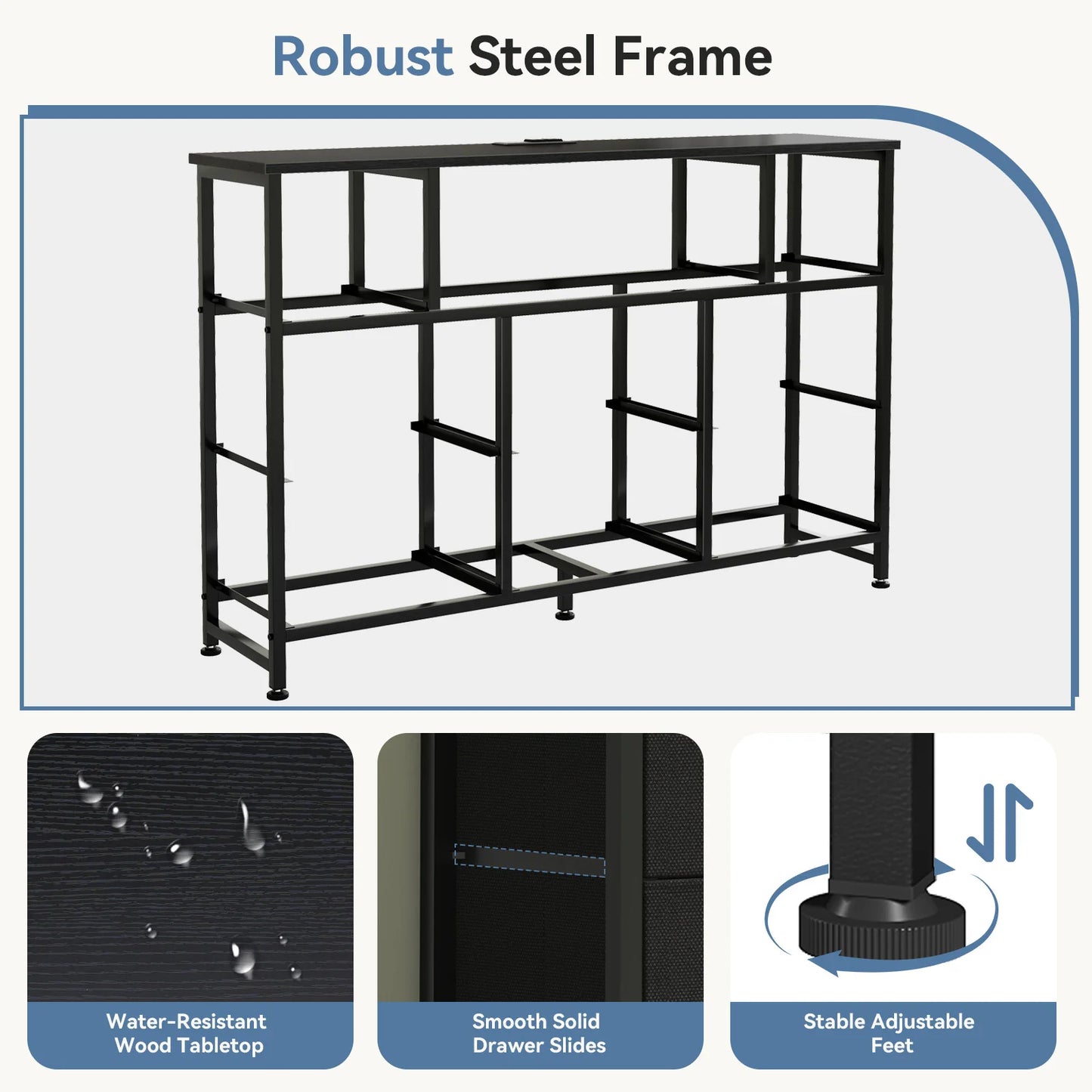 JHK LED TV Stand With Charging Station And Fabric Drawers
