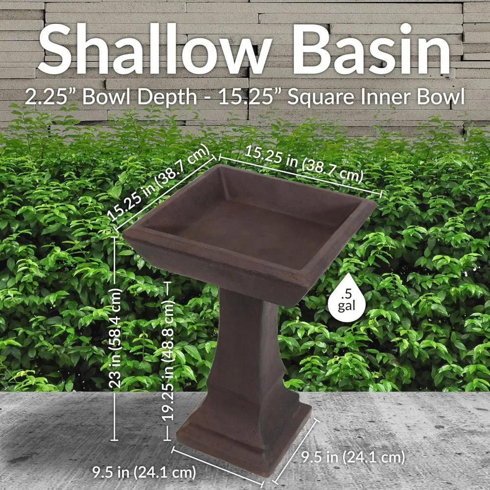 Concrete Bird Bath For Outdoors Square Garden With GFRC Construction