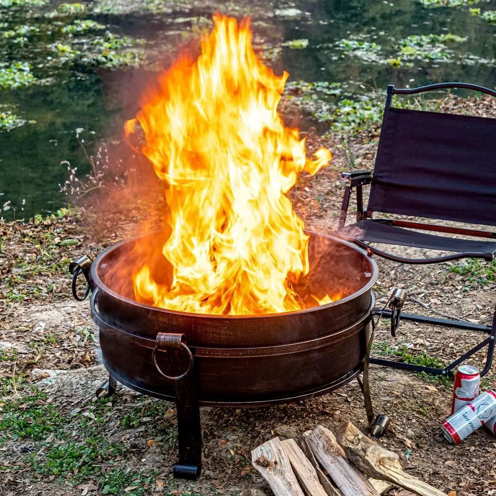 Outdoor 3 In 1 Wood Burning Fire Pit Grill Table With Cover And Poker