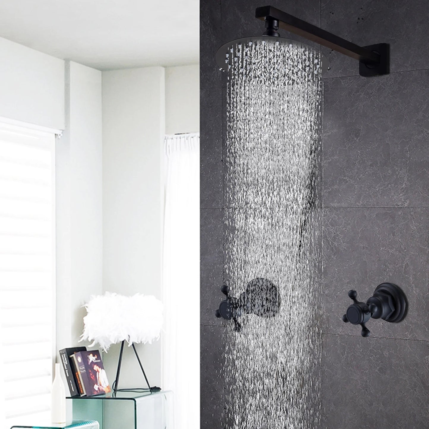 Stainless Steel Shower Faucet Set With Round Rain Shower Head And Mixer Valve