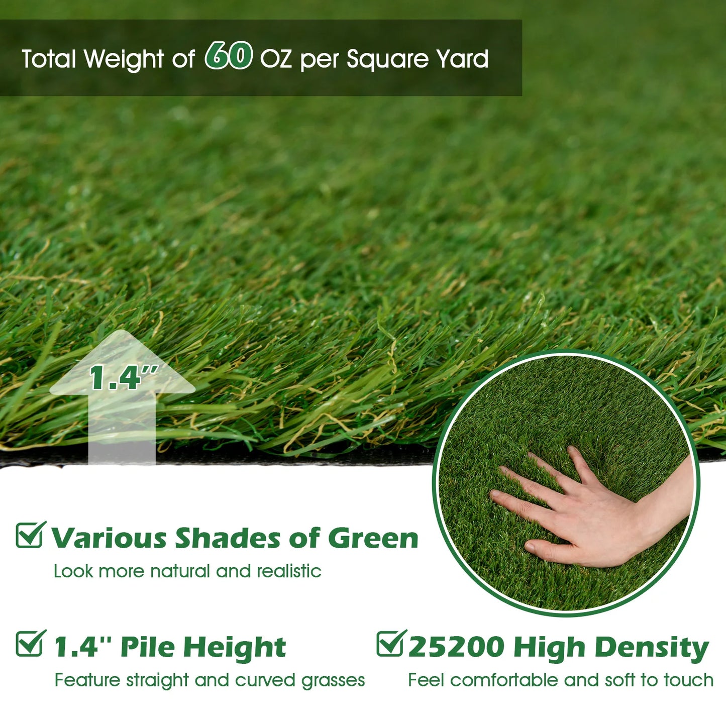 LIFEZEAL Artificial Grass Turf With Drainage Holes And Nonslip Bottom