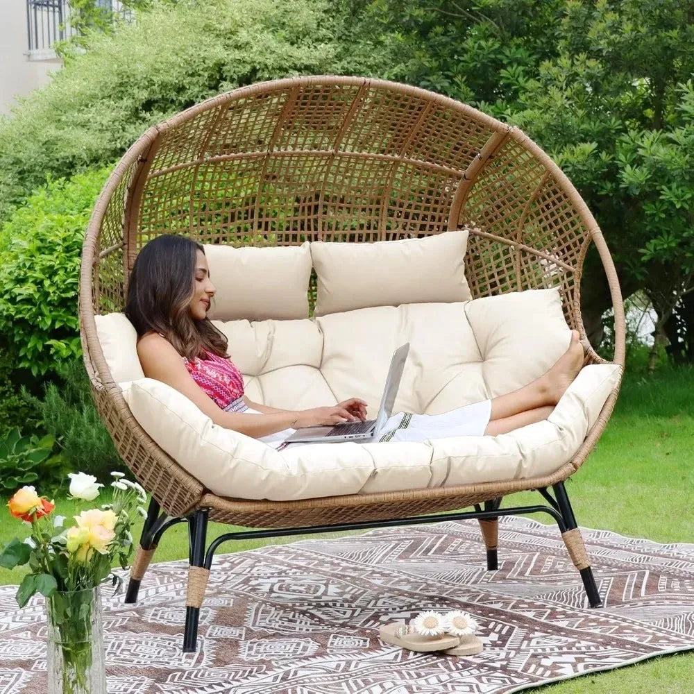 Double Egg Lounge Chair Outdoor Indoor With Thick Padded Cushions