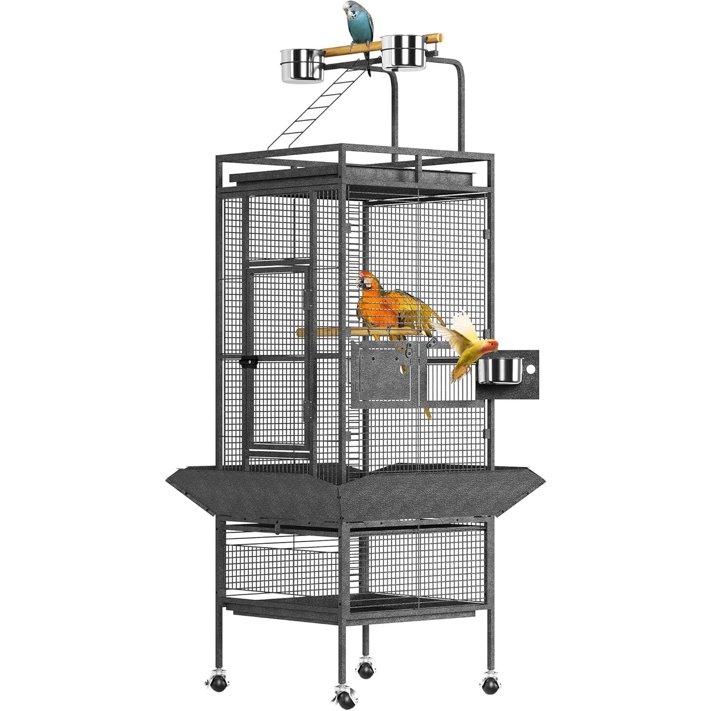 HiMISS Metal Bird Cage With Play Top And Swivel Wheels