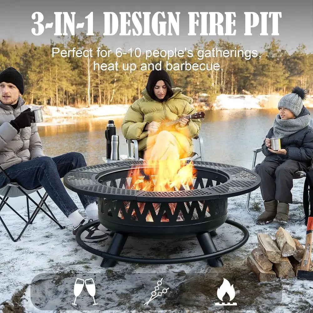 Double Grill Fire Pit Outdoor Wood Burning Table Lid For Camping