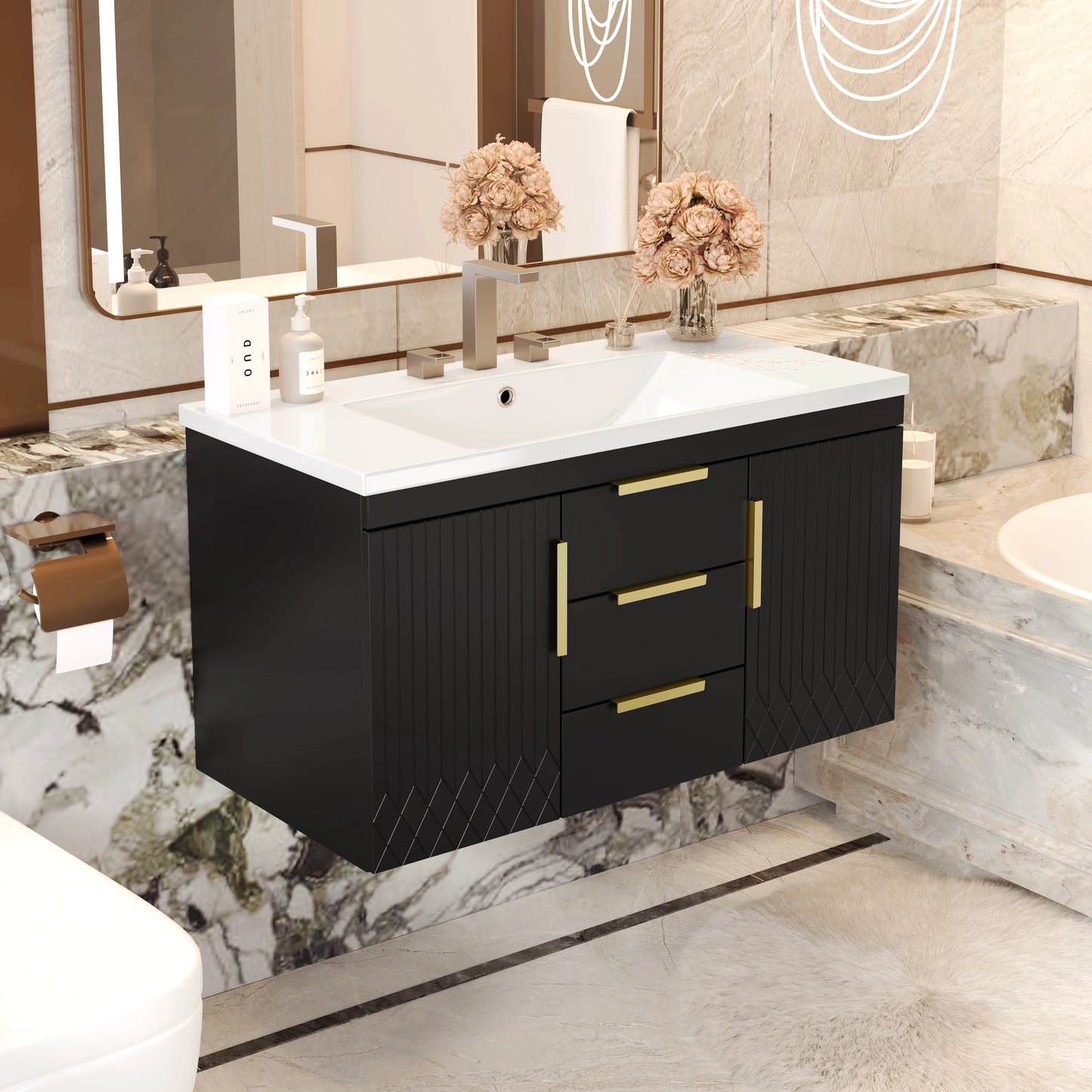 Floating Wall Mounted Bathroom Vanity Cabinet With Two Drawers