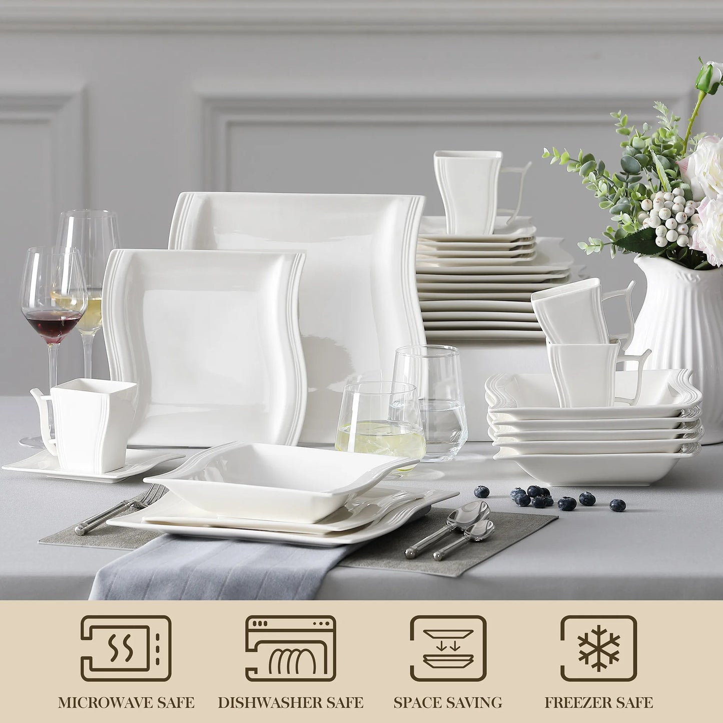 MALACASA Flora Porcelain Dinnerware Set for 12 People