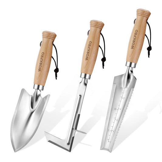WORKPRO Garden Tool Set 3 With Wood Handles Weed Puller Crack Weeder Trowel