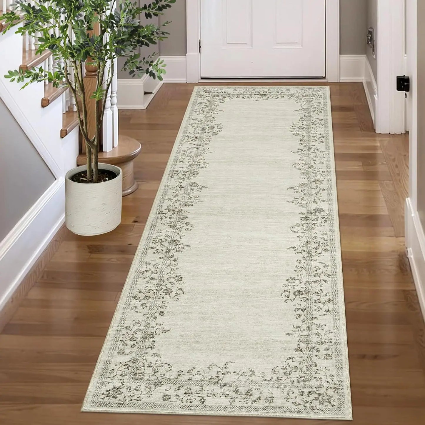 HiMISS Washable Area Rug Floral Border For Living Room