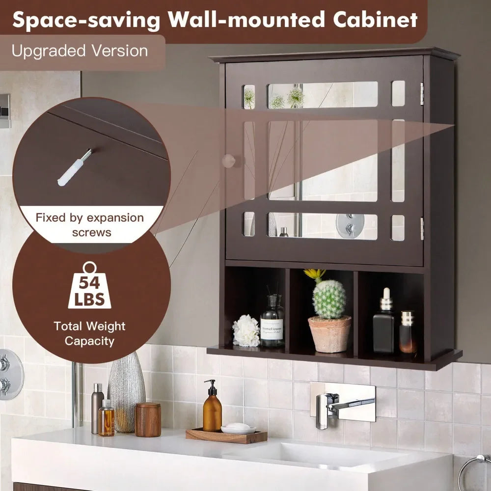 XMSJ Mirrored Medicine Cabinet Wall Mounted With Adjustable Shelf