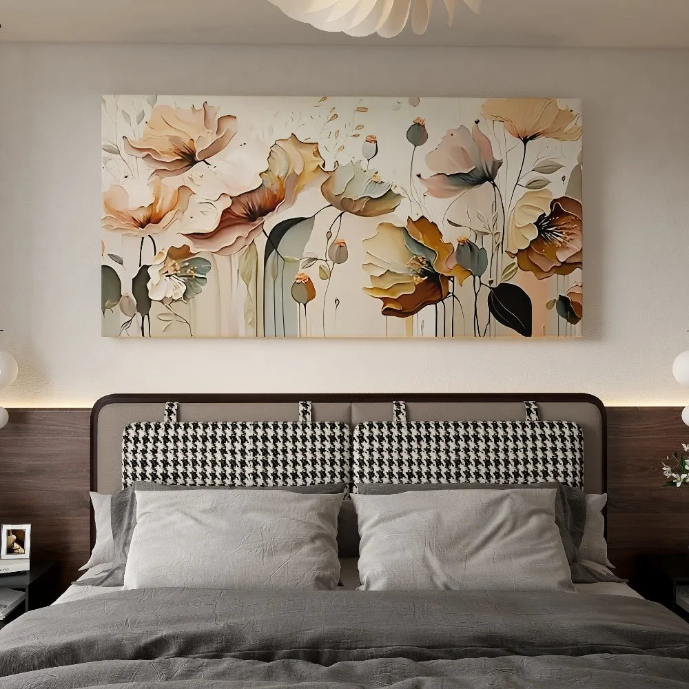 Abstract Floral Canvas Art With Pine Frame