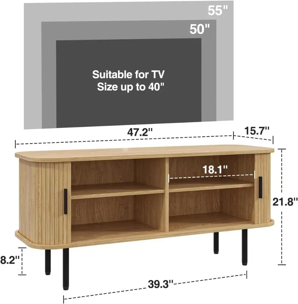Modern TV Console With Sliding Doors And Storage Cabinet