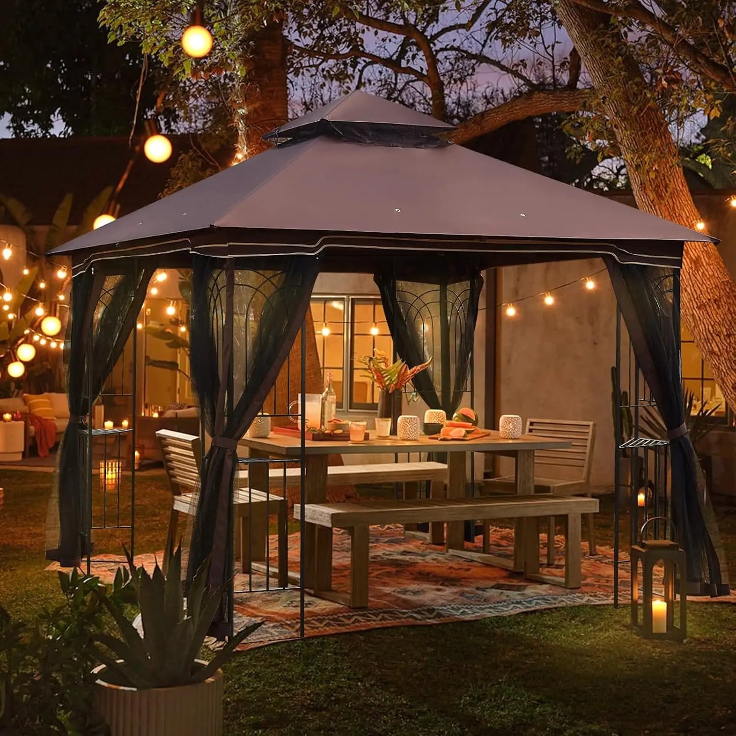 Outdoor Gazebo Heavy Duty Canopy Tent With Double Roofs