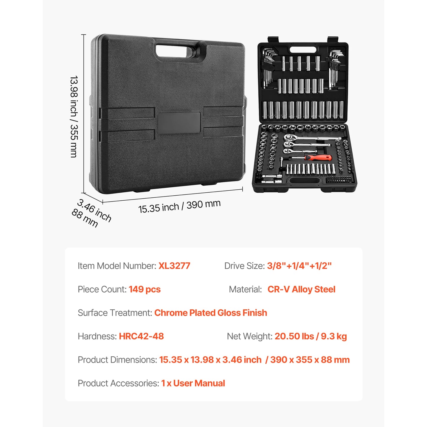 SucceBuy 86 Piece Socket Set With Ratchet Wrench SAE Metric
