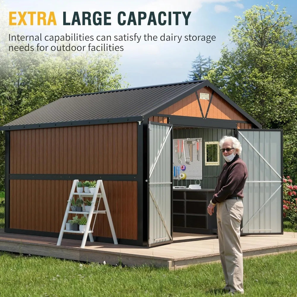 Outdoor Metal Storage Shed With Lockable Doors And Windows