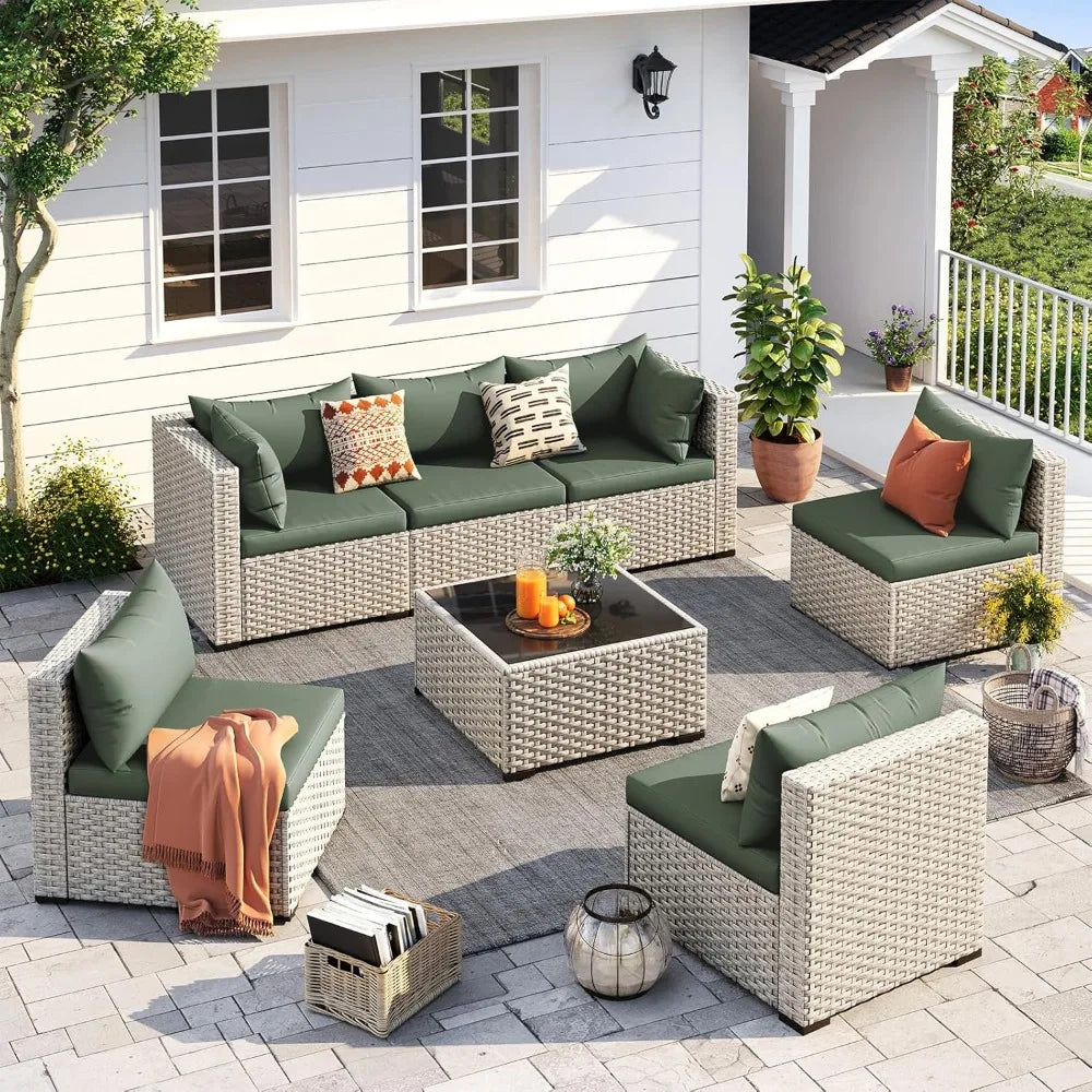 Outdoor Patio Furniture Set PE Wicker Sectional Sofa With Table
