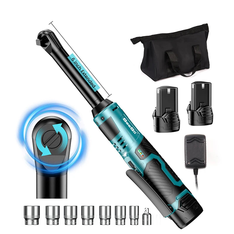 Seesii 12V Rechargeable Cordless Ratchet Wrench Car Repair Tool