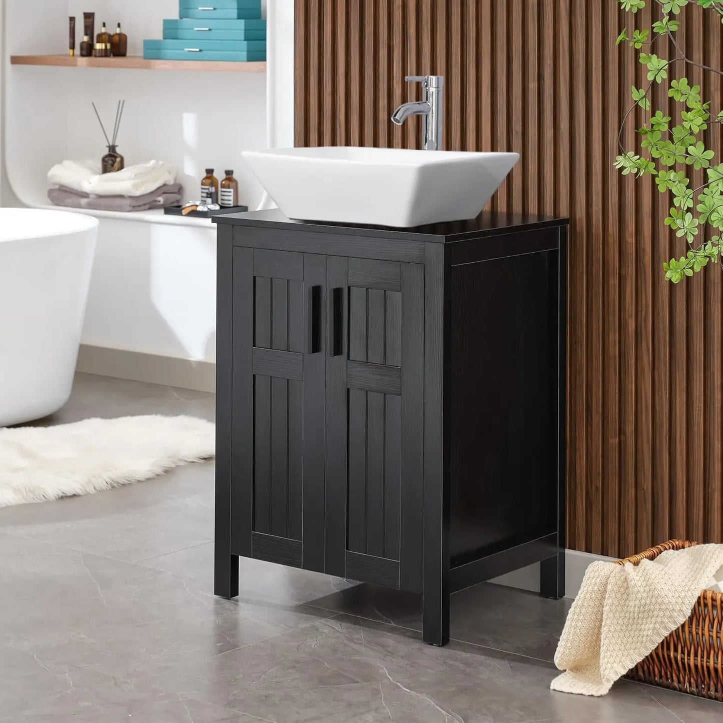 XIAOLANG Modern Grooved Vanity Cabinet With Vessel Sink