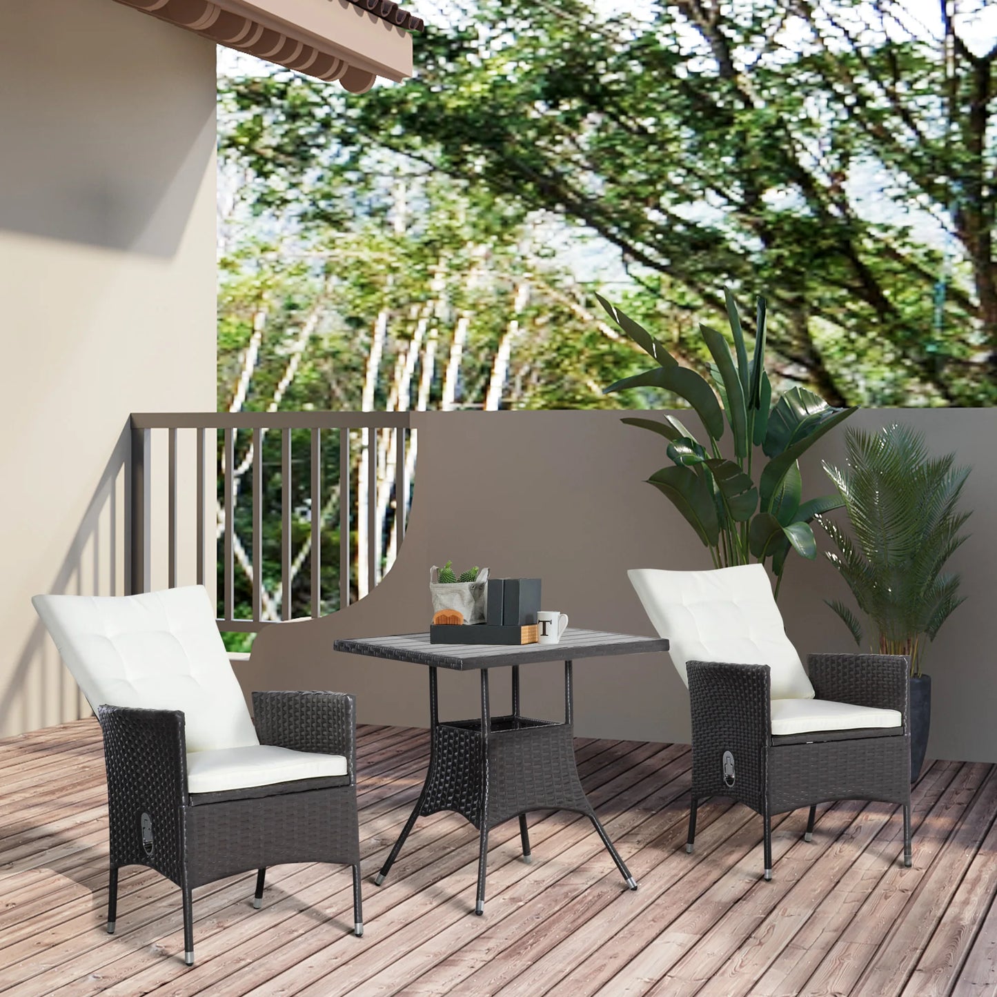 Outdoor 3 Piece Patio Reclining Chair Set Rattan Wicker With Table