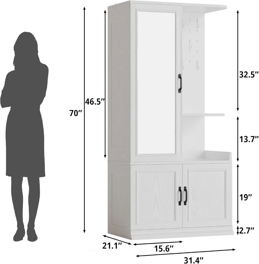 Armoire Wardrobe With Mirror 3 Doors 2 Cabinets And Pegboard