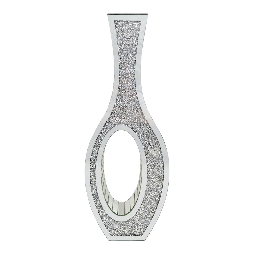 Tall Silver Mirrored Crush Diamond Floor Grass Vase