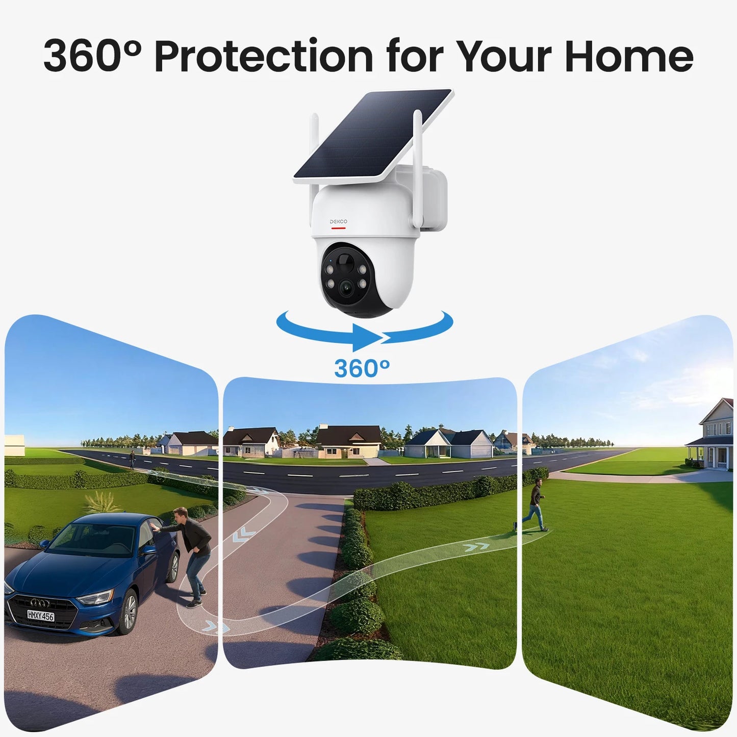 DEKCO 3MP Solar Camera System 4Cam Wireless Alexa PTZ Kit