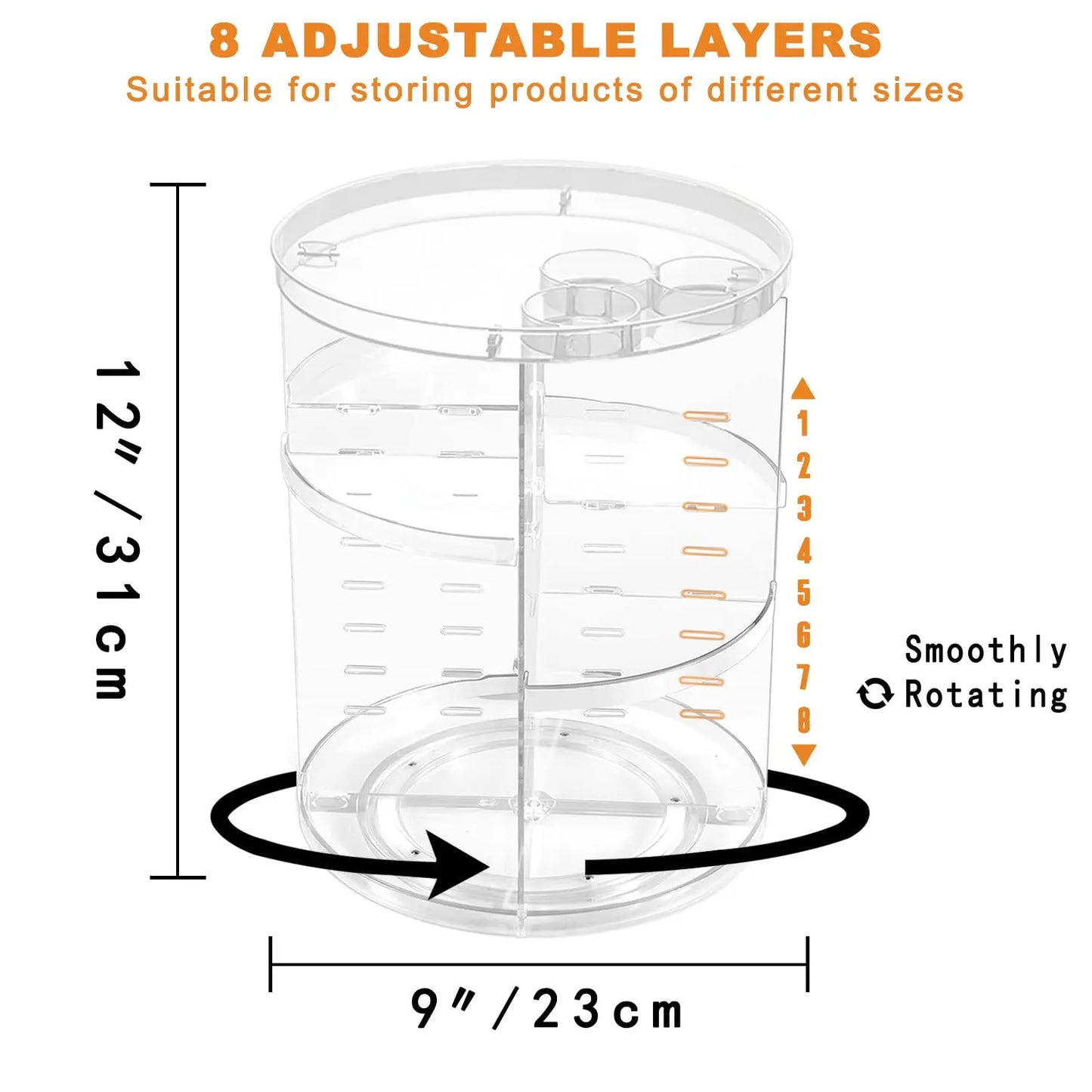 Rotating Makeup Organizer 8-Layer Spinning Cosmetic Storage With Brush Holder