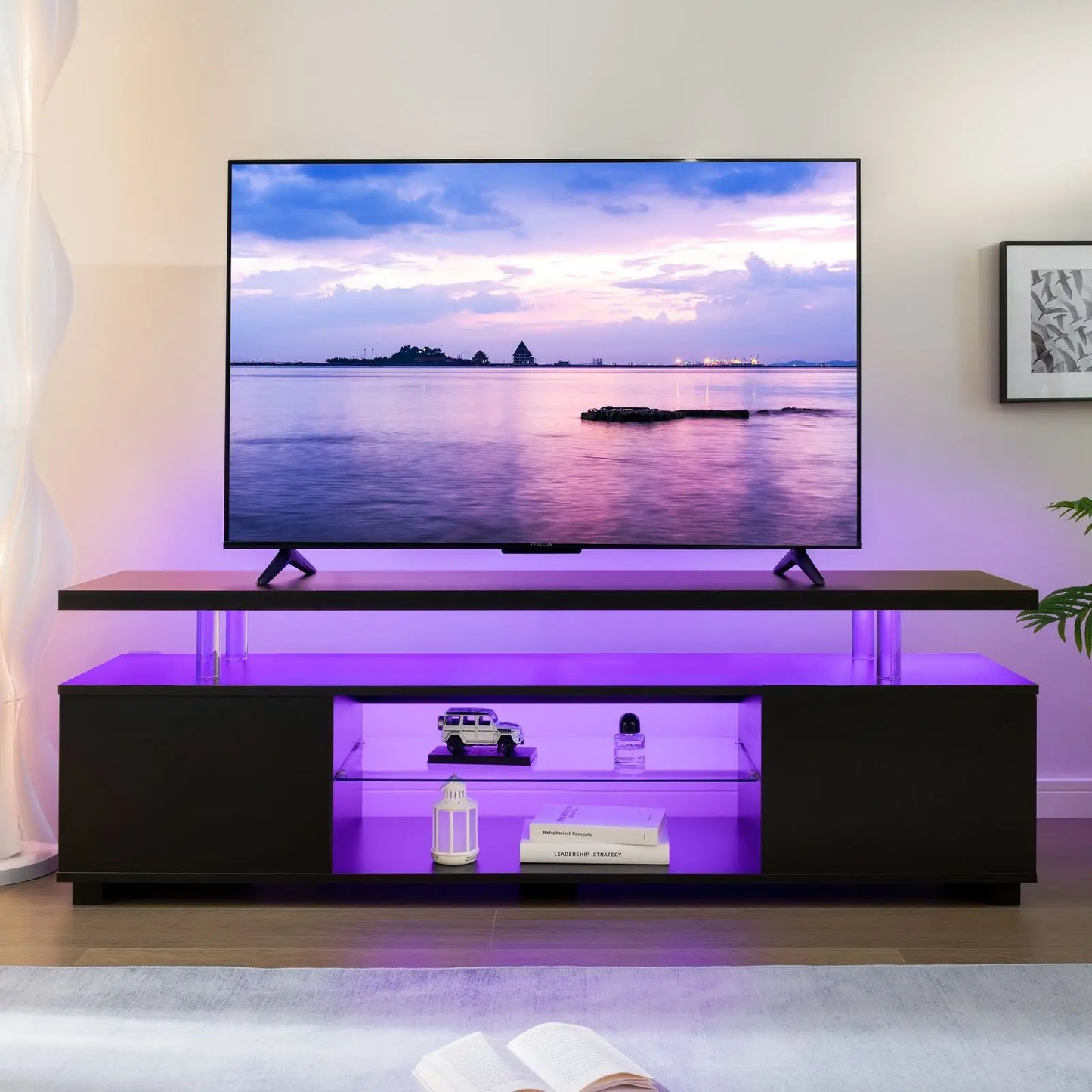 Cubehom Modern LED TV Stand With Storage Entertainment Console