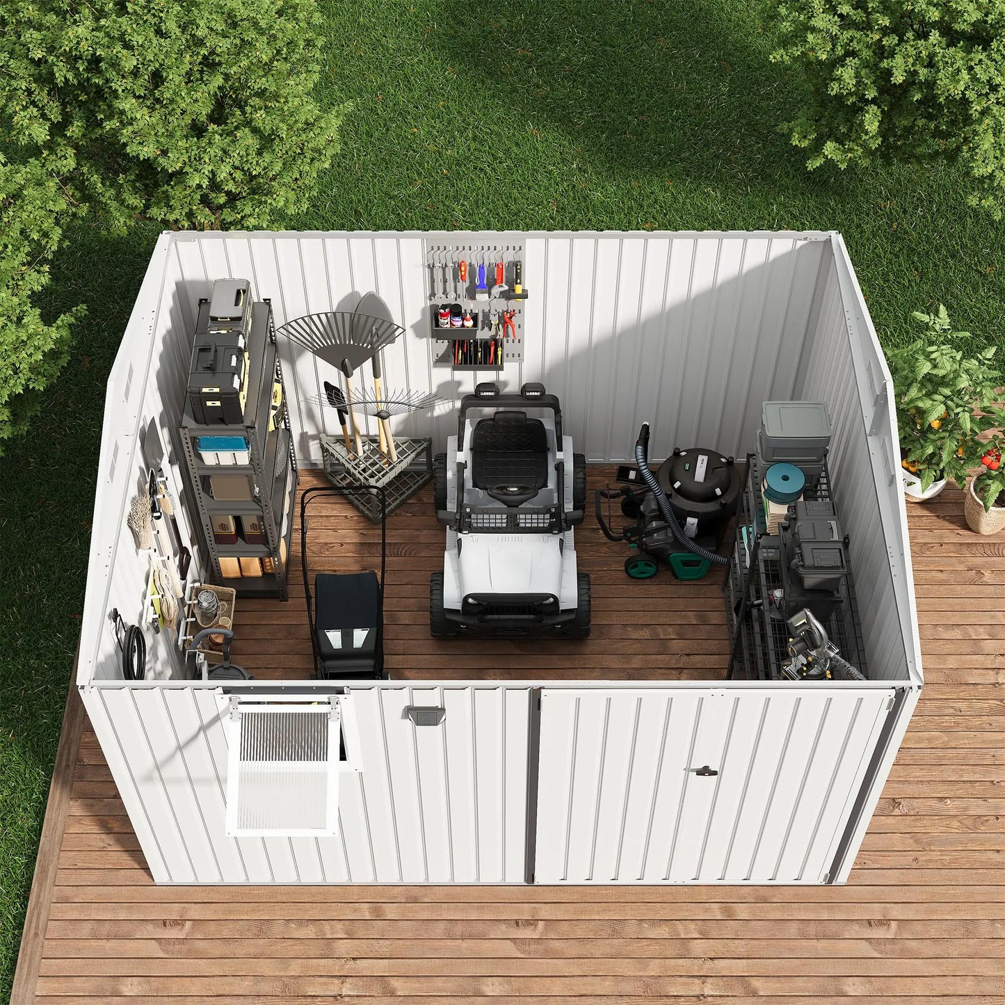 HiMISS Steel Garden Storage Shed Lockable Doors With Sloped Roof